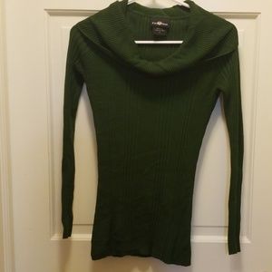 Hunter green cowl neck ribbed sweater